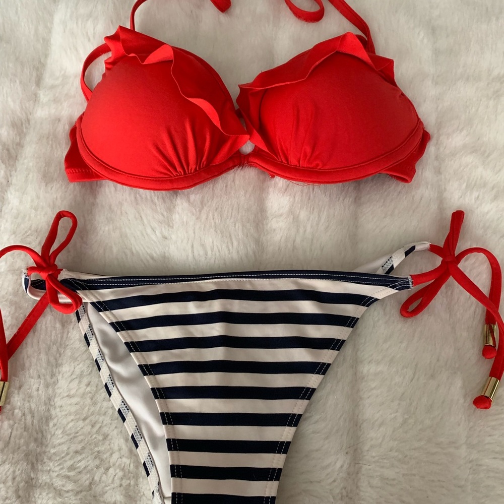 H&M Red white and blue string bikini. 34A size 2